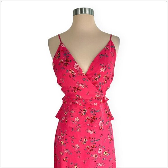 Lulus Sunshine Bouquet Fuchsia Pink Floral Print Ruffled Maxi Feminine Dress M - Picture 6 of 8